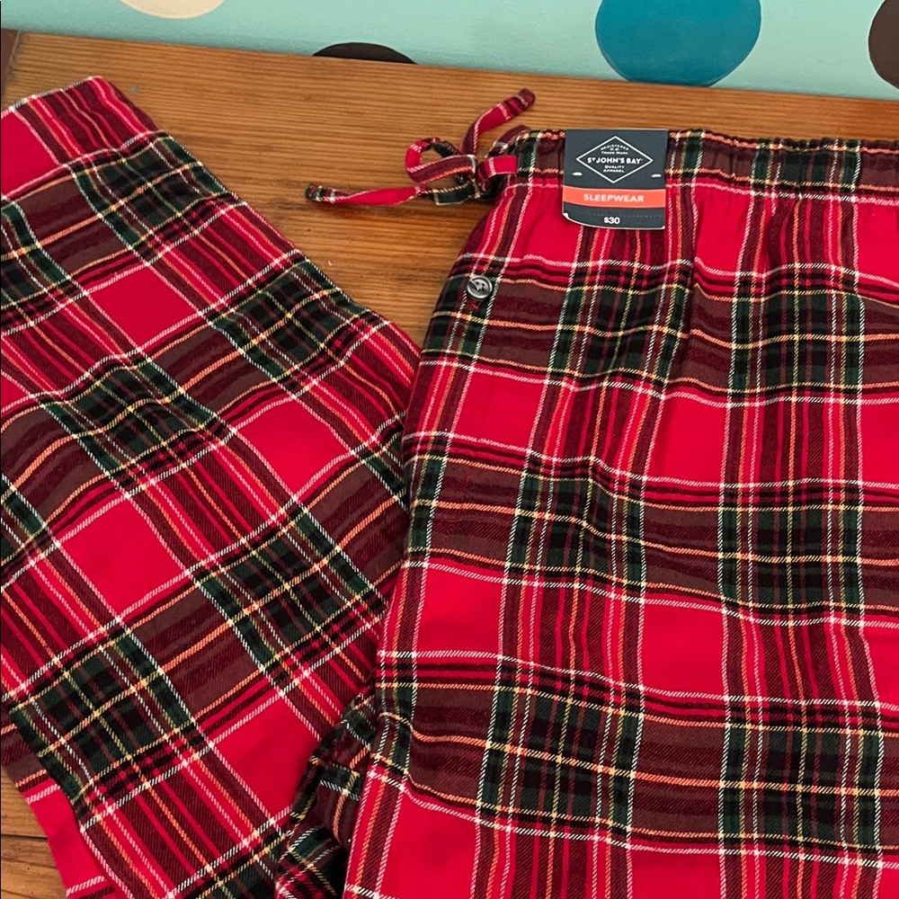 St. John's Bay Red Plaid Lounge Pants with Green and Black Accents